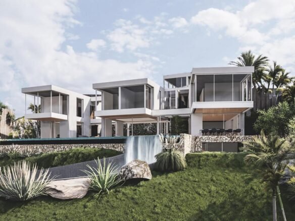 Stunning facade of a cutting-edge luxury villa in Portals Nous, showcasing sleek, modern architecture and sophisticated design.