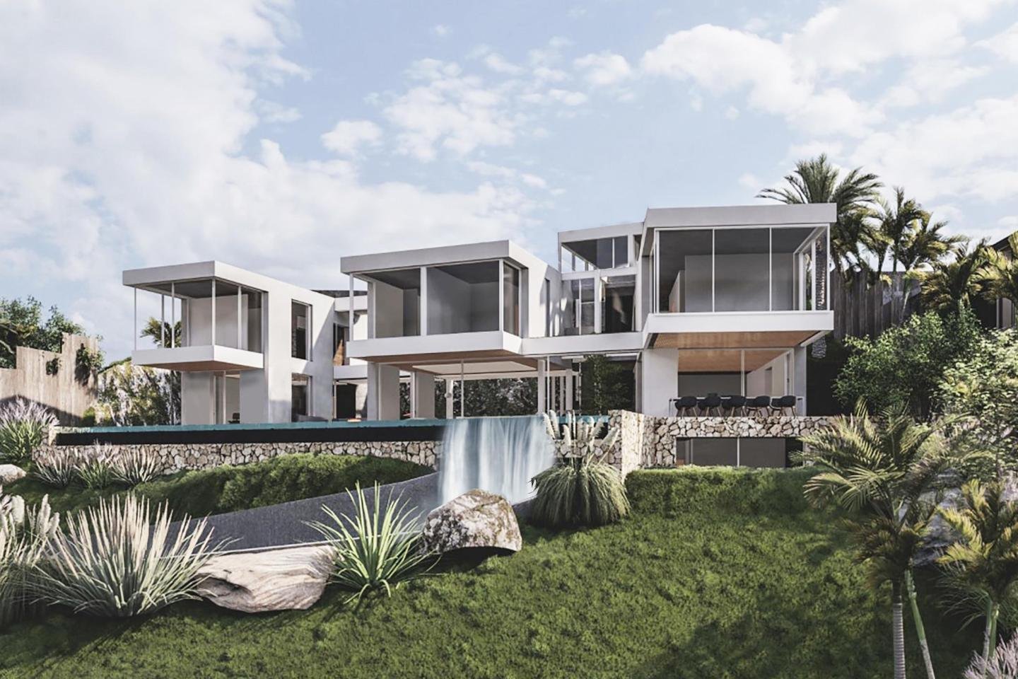 Stunning facade of a cutting-edge luxury villa in Portals Nous, showcasing sleek, modern architecture and sophisticated design.