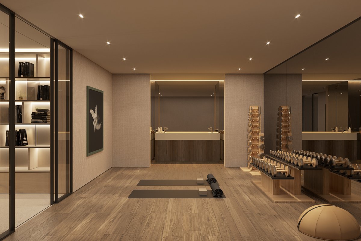 Fully equipped home gym in a frontline golf villa in Marbella, offering modern fitness equipment, large windows with views of the lush golf course, and a bright, open space designed for an inspiring and energizing workout experience.